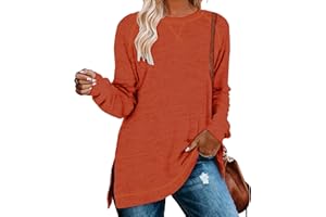 NILOUFO Womens Long Sleeve T Shirts Casual Blouses Trendy Tops Side Split Tunics