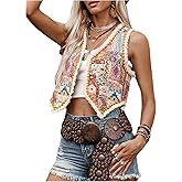 SHENHE Women's Boho Western Vest Open Front Embroidered Sleeveless Vintage Cowgirl Crop Vest