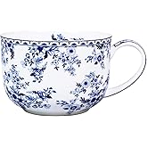 LanHong 25 Ounce Bone China Soup Bowls with Handles Large Soup Mug for Coffee Cereal Oatmeal Latte Flora Soup Bowl Bone China Soup Cup Microwave Safe