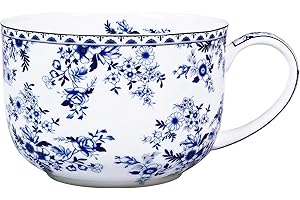 LanHong 25 Ounce Soup Bowls with Handles Large Soup Mug for Coffee Cereal Oatmeal Latte Flora Soup Bowl Bone China Soup Cup M