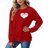 LLHXRUI Valentine's Sweatshirt for Women Cute Love Heart Shirts Casual Long Sleeve Valentine Tshirt Clothes Tops (Red-10,L)