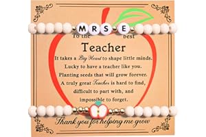 MAMAGIFTREE Personalized Teacher Appreciation Gifts - 2pcs Initial Teacher Bracelets, Back to School Teacher Gifts for Women, Perfect Teacher Gifts and Unique Teacher Must-Have