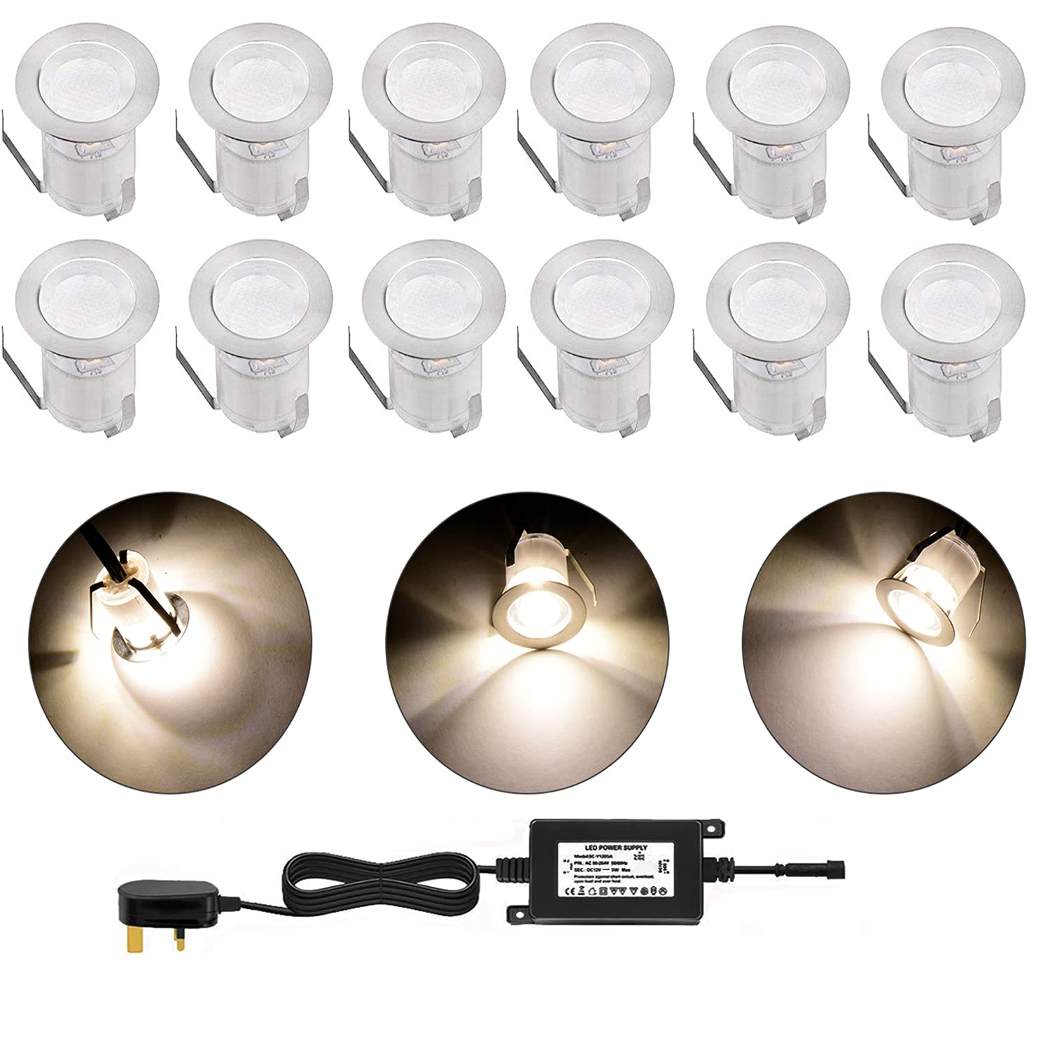 CISLAN LED Decking Lights,Waterproof Plinth Deck Lights,High Brightness Warm White Buried Garden Light for Decking Lighting, Kitchen Plinths, Bathroom Lights, Saunas Pack of 12 …