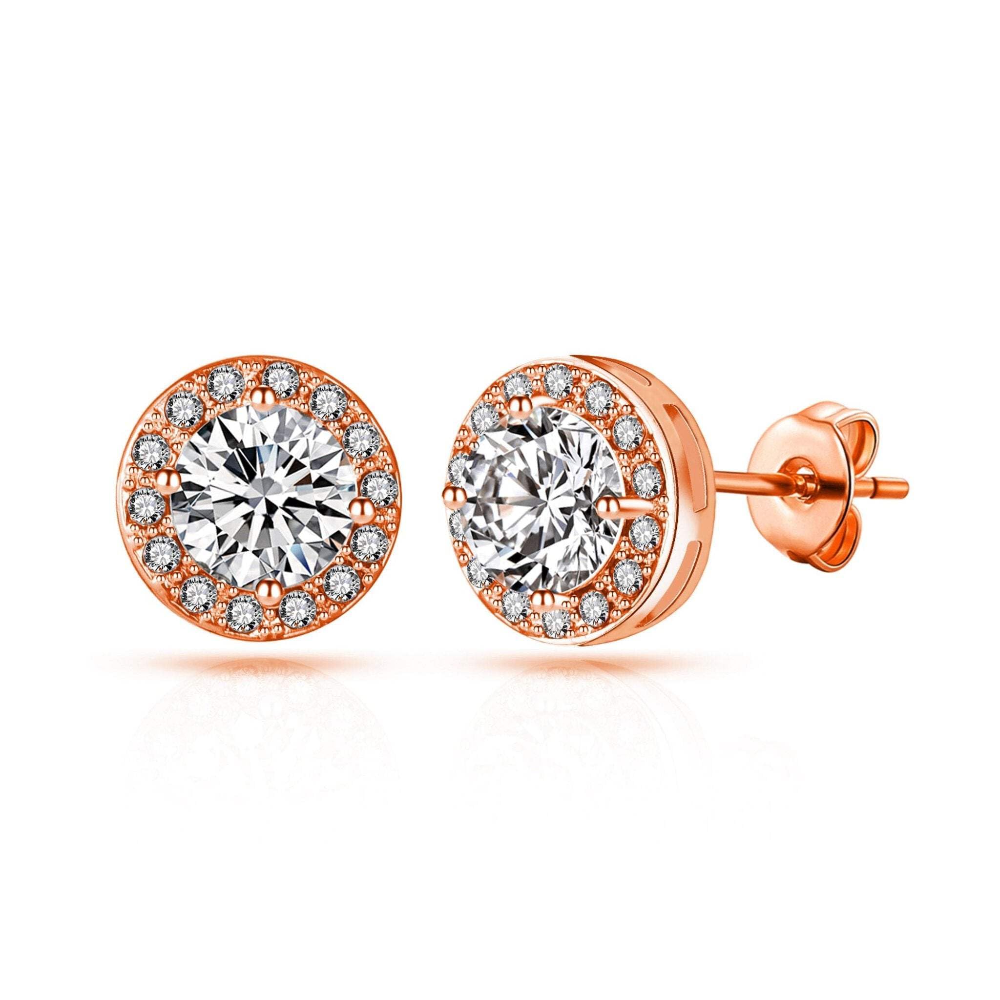 Philip Jones Rose Gold Plated Halo Earrings Created with Zircondia® Crystals