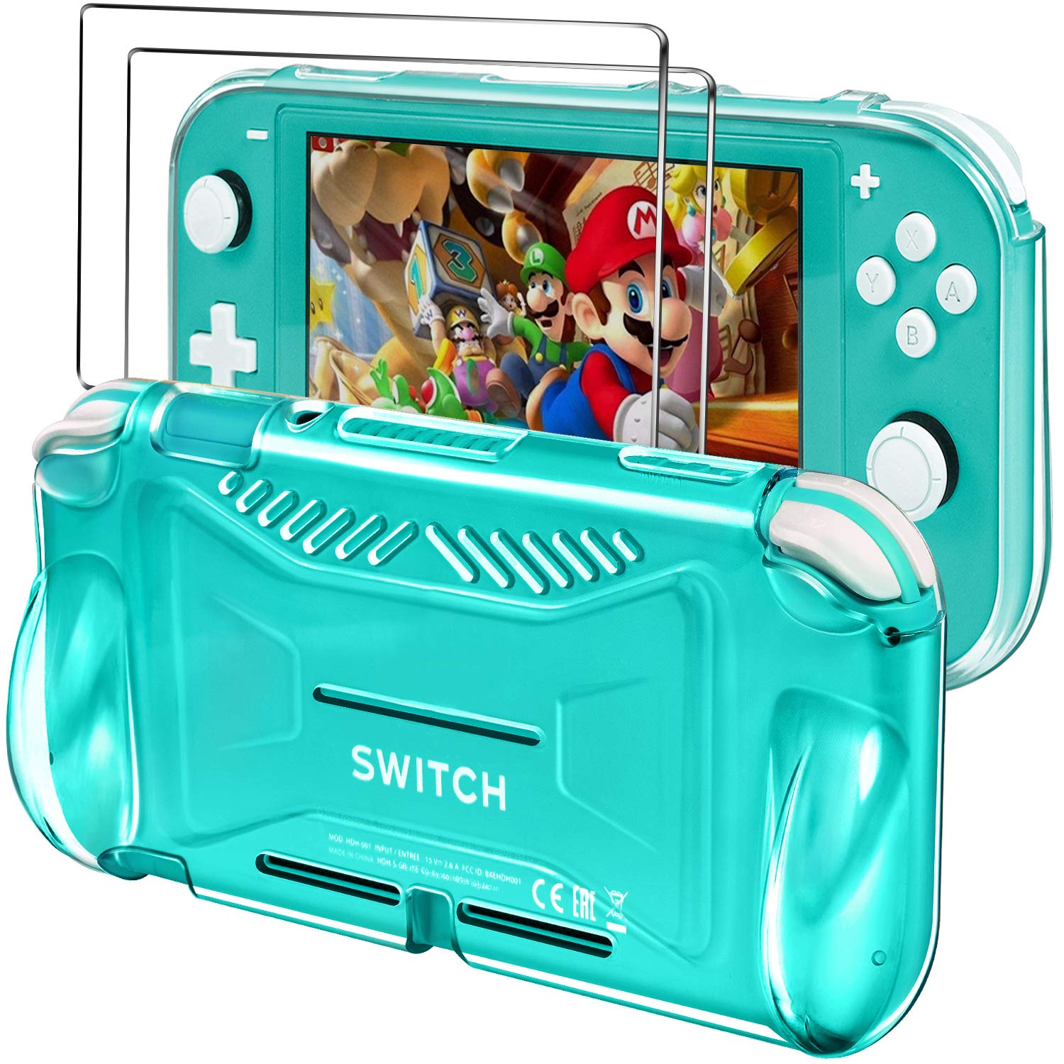 iVoler Protective TPU Case for Nintendo Switch Lite 2019 with 2 Pack Tempered Glass Screen Protector, Grip Cover with Shock-Absorption and Anti-Scratch Design, HD Clear