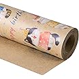 RUSPEPA Kraft Wrapping Paper Roll - Mini Roll - Birthday Cat Design Great for Birthday, Party, Baby Shower - 17 Inches X 32.8 Feet
