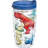 Tervis Made in USA Double Walled Dinosaurs Insulated Plastic Tumbler Cup Keeps Drinks Cold & Hot, 10oz Wavy - Blue Lid, Clear