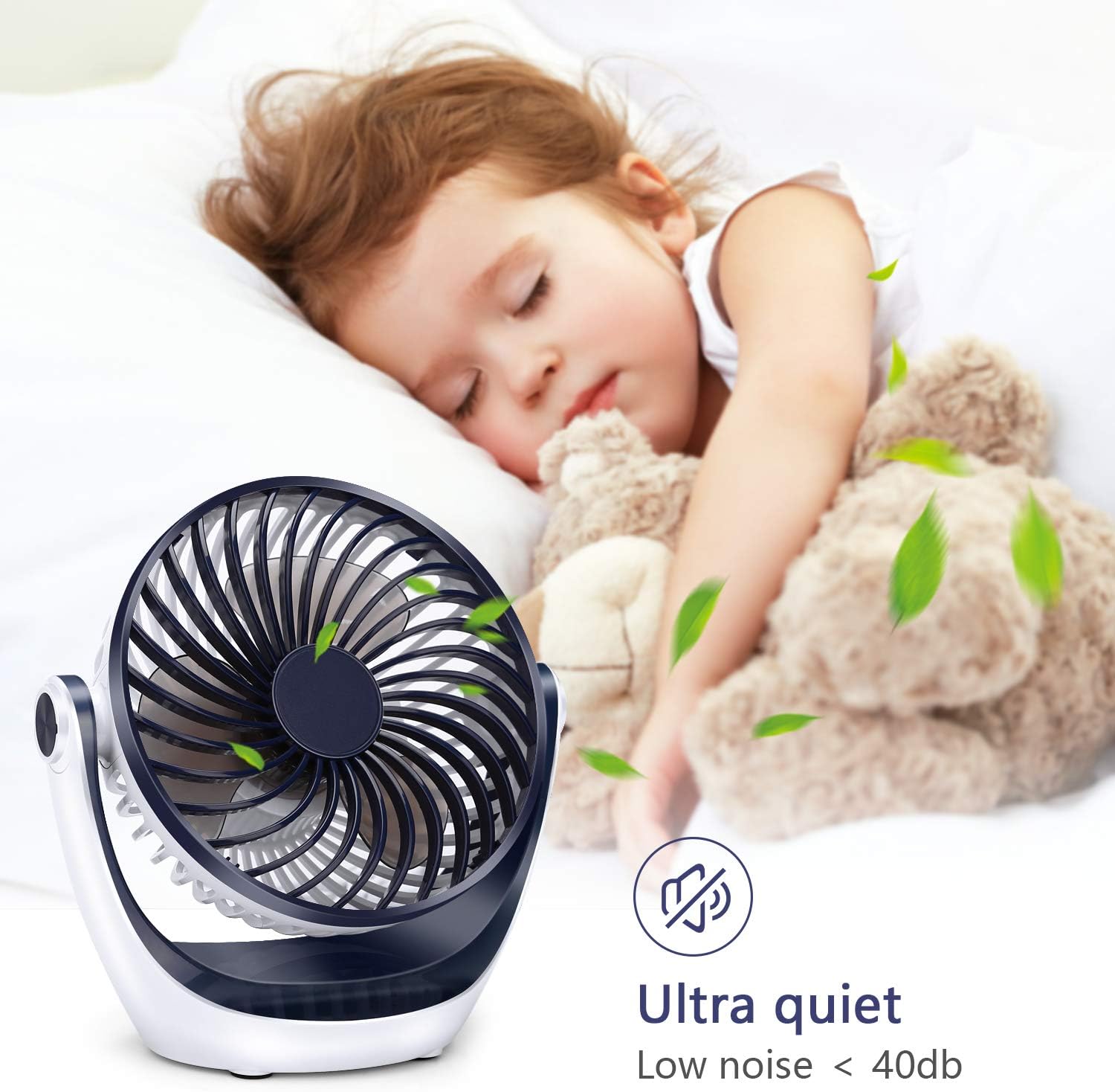 Aluan Desk Fan Small Table Fan with Strong Airflow Quiet Operation Portable Fan Speed Adjustable Head 360°Rotatable Mini Personal Fan for Home Office Bedroom Table and Desktop 5.1 Inch: Home & Kitchen