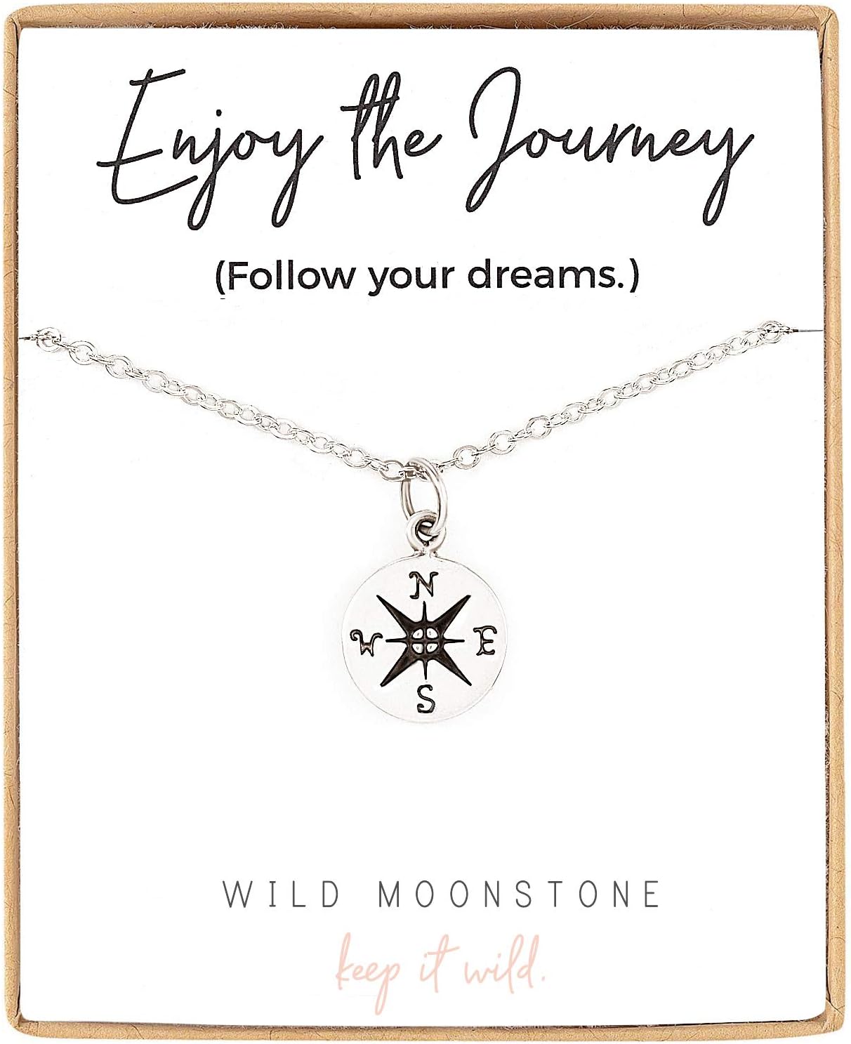 Compass Pendant Necklace, Graduation Gift for Her, Best Friend - Sterling Silver, 18"