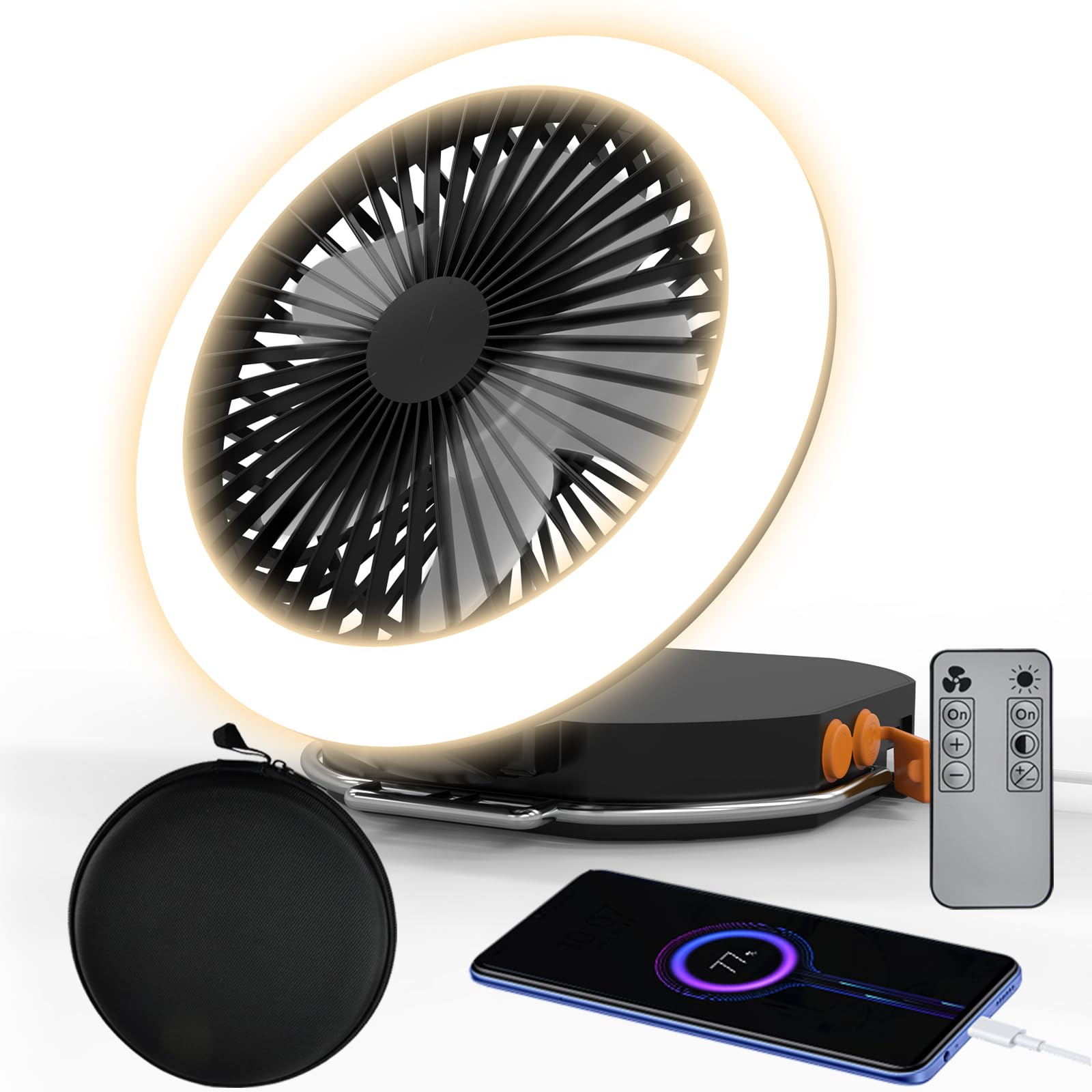 Photo 1 of iodoo Camping Fan Light with Remote - 6000mAh x2 Rechargeable Battery, 24H Max Run Time, 2000LM, 3 Light Modes & Stepless Dimming, Ultra - Quiet, Includes Carry Bag