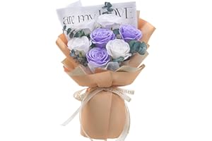 Polylove Roses Bouquet 7-Piece Soap Flower Scented Soap Roses Gift Box for Wife Mother Valentines Day Mothers Day Anniversary Birthday (White Purple)
