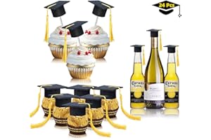 ONBUWWS Mini Graduation Caps Decorations, 24 Pcs Small Black Grad Hats with Gold Tassels Class of 2024 Cupcake Toppers Bottle Cover Decor for School College kindergarten Congrats Party Supplies Tiny Favors