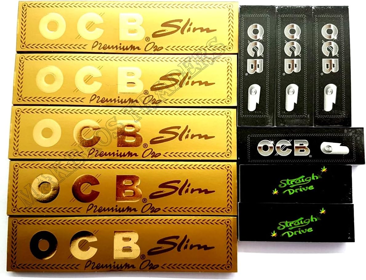 5 Booklets of King Size Rolling Papers & 6 Booklets of Standard Rolling Tips By MakBros (OCB Slim Premium Gold)