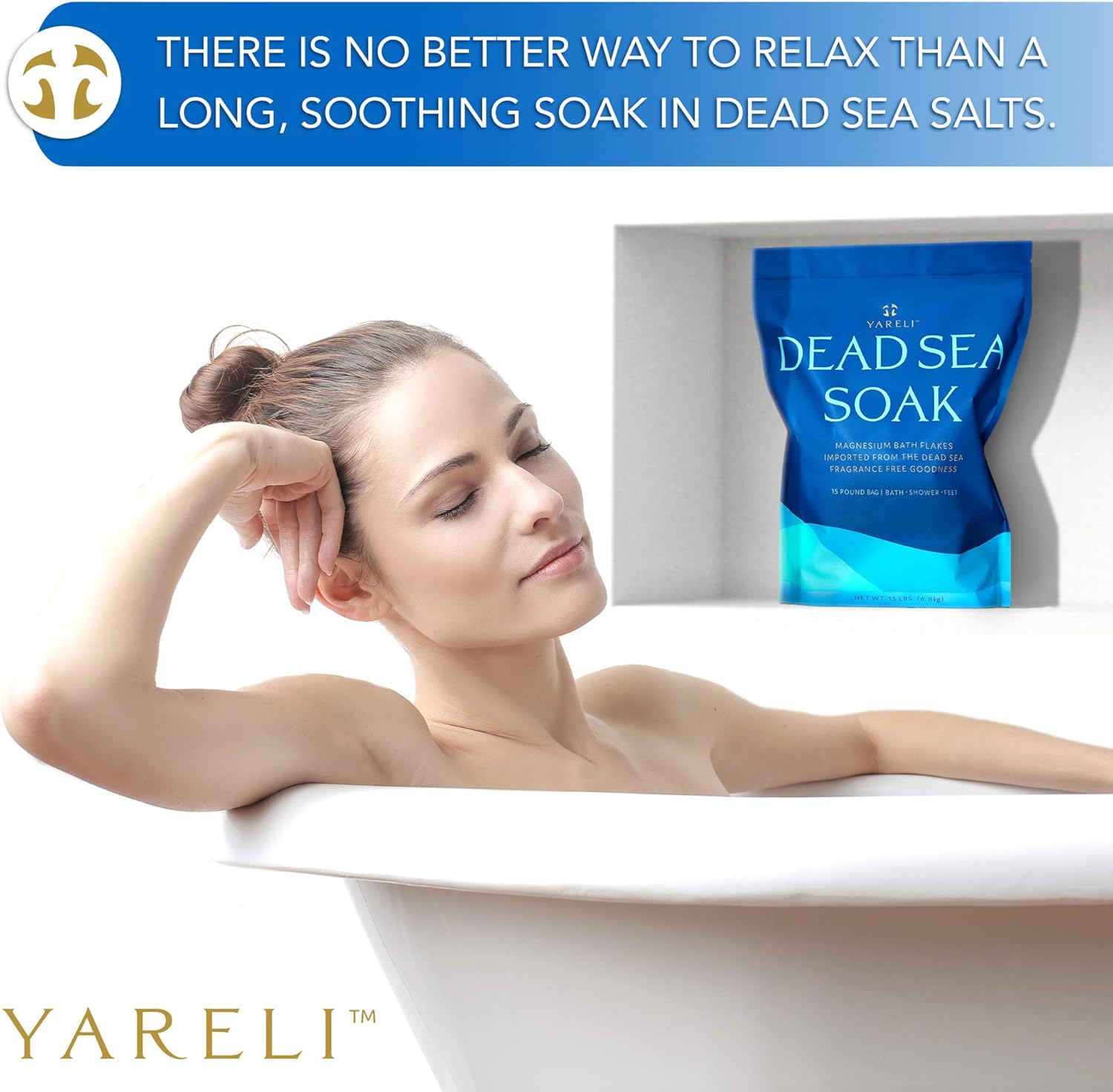 Yareli Dead Sea Bath & Foot Soak, Unscented Magnesium Bath Salt Flakes, Stronger Alternative to Epsom Salt 15lbs: Health & Personal Care