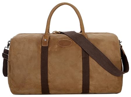 Baosha Hb-03 Canvas Leather Travel Duffel Bag Overnight Weekender Bag Carry-On Bag Waterproof (Kakhi)