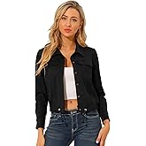 Allegra K Women's Faux Suede Jacket Button Down Collar Cropped Biker Motorcycle Jacket Fall Winter Coat