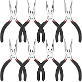 Dimeho 8 PCS Needle Nose Pliers, 5 Inch Long Nose Pliers Set Carbon Steel Serrated Jaw Plier for Wire Bending Cutting Jewelry Making Electronics Repair Object Grasping