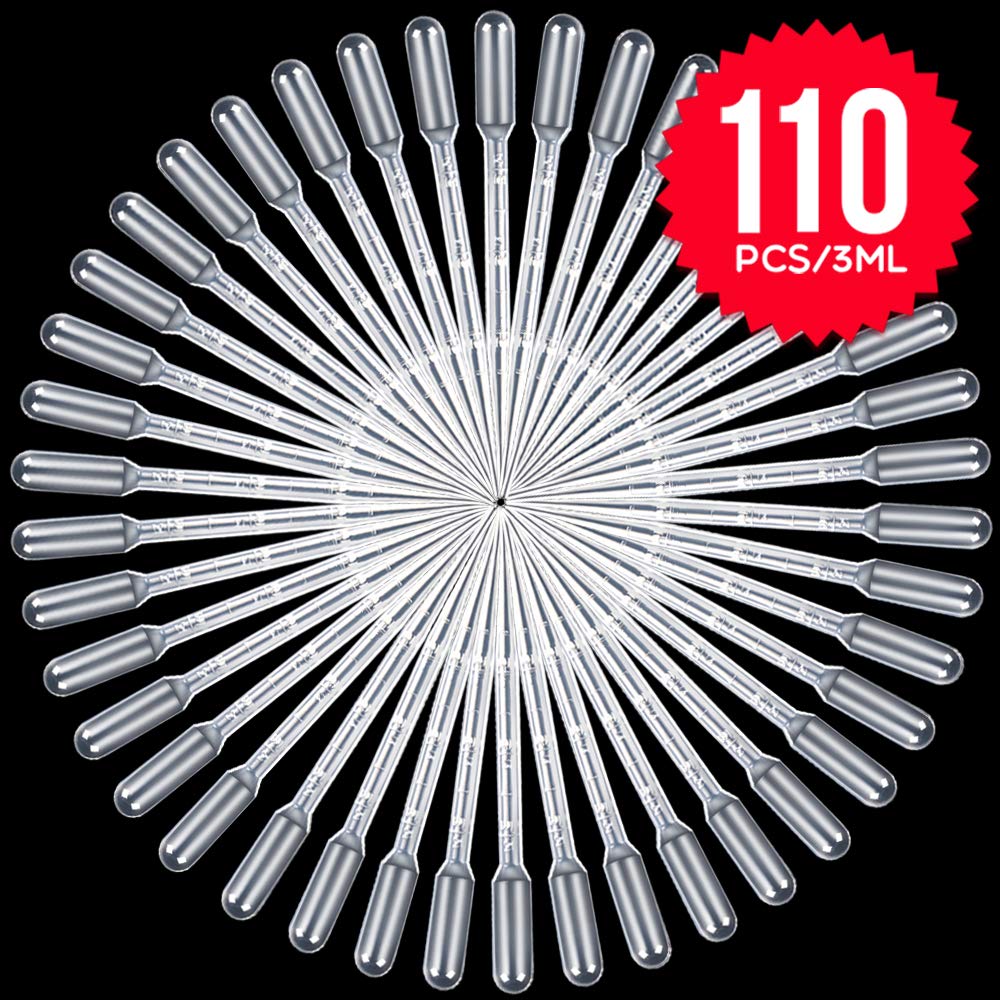 110pcs 3ml Pipette, Teenitor Top Quality Disposable Pipettes Graduated Transfer Pipettes 3ml Eye Dropper for Essential Oil Pipette Makeup Tool