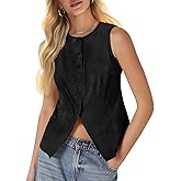 Tankaneo Womens Sleeveless Vest Trendy Suede Button Down Business Casual Suit Vest Tops Blazer Waistcoat