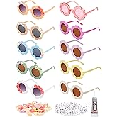 Dunzy 10 Pairs Kids Round Flower Sunglasses DIY Glasses Outdoor Eyewear for Kid with 50 Daisy 100 Random Letter Beads(Lovely Color)