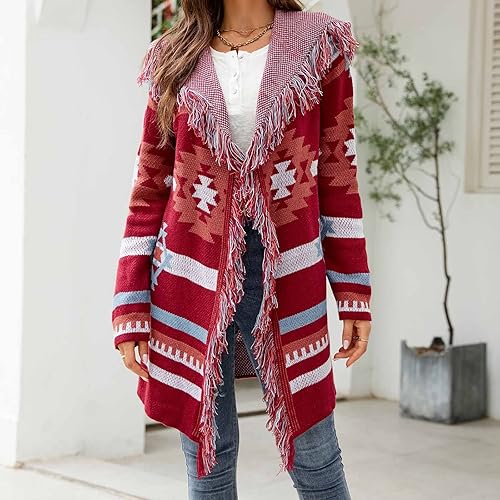 Oplxuo Womens Cardigan Sweaters,Ladies Fringe Lapel Long Sleeve