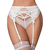 Lace Garter Belt with Metal Clips, Black Mesh Suspender Belt for Thigh Highs, 4 Straps