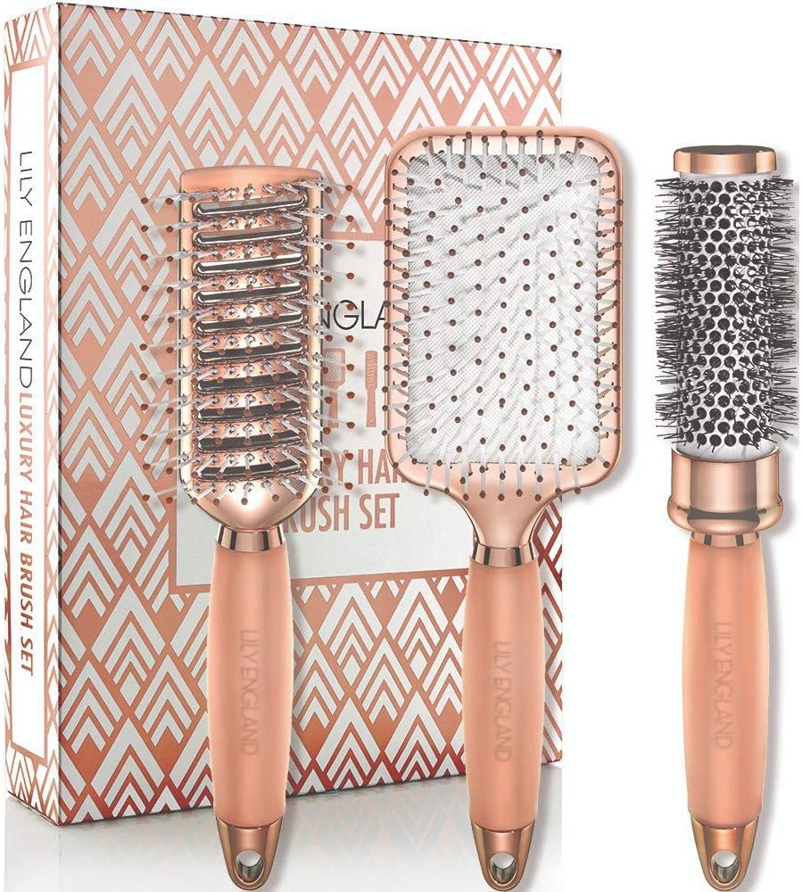 Hair Brush Set, Luxury Professional Rose Gold Hairbrushes for Detangling Blow Drying, Straightening