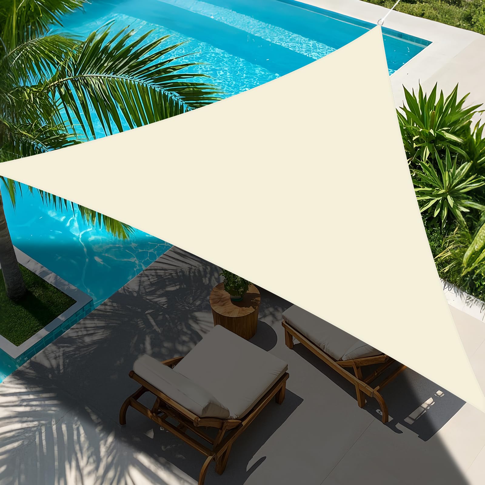 NAKIHOUSE Triangular Sun Sail, 3 x 3 x 3 m, Waterproof Sun Protection Awning, 98% UV Protection Awning for Balcony, Garden, Patio, Awning, Camping, Pool (Beige White)