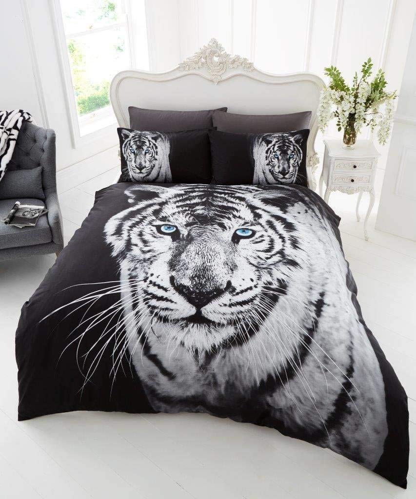 GC GAVENO CAVAILIA 3D WILDLIFE WHITE TIGER Bed Set with Duvet Cover and Pillow Case, Polyester-Cotton, Multi, Double — image 1