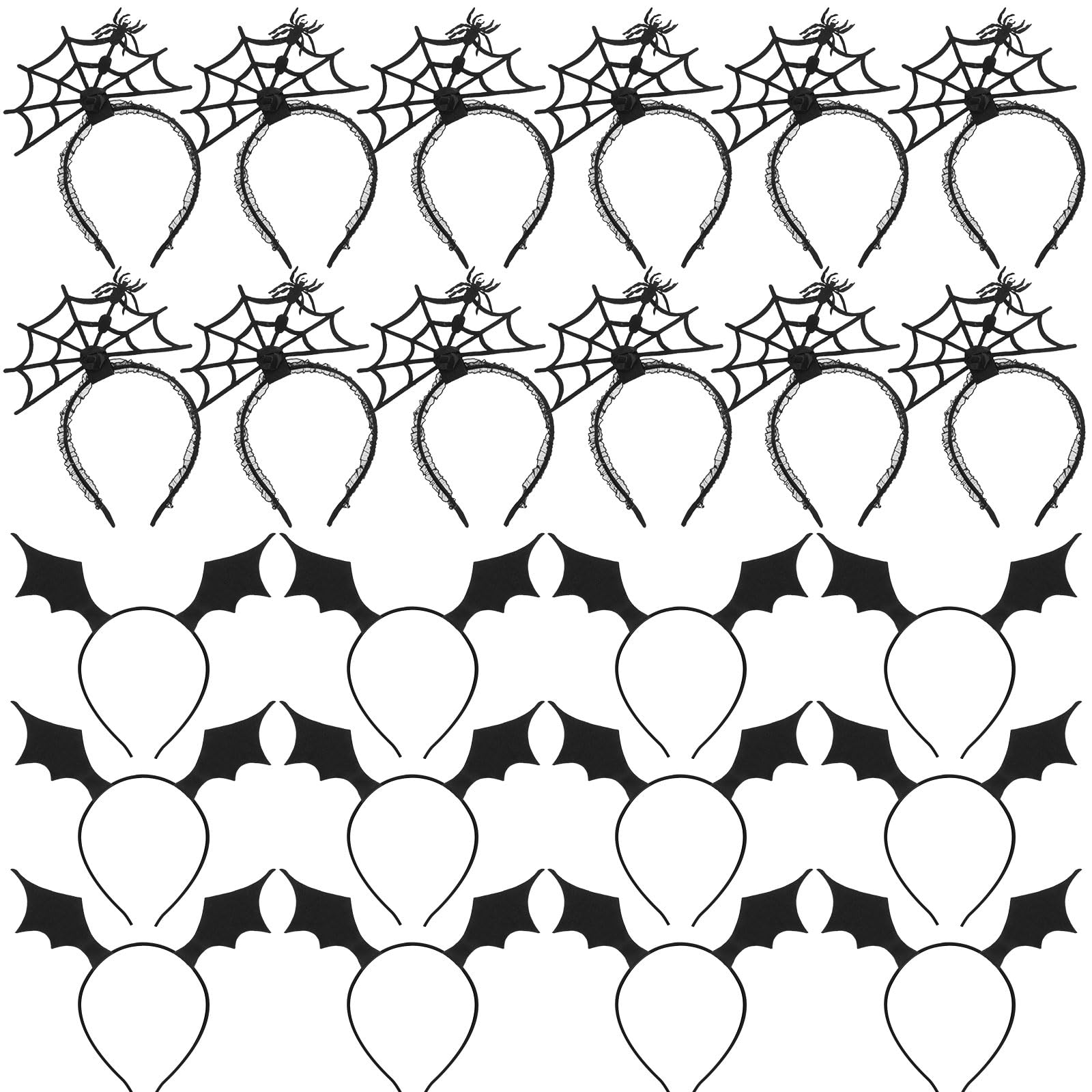 Photo 1 of XunYee 24 Pcs Halloween Headbands for Women 12 Spider Web Hair Hoops 12 Black Bat Wing Hairbands Bulk Gifts for Party Cosplay Costume Accessories Supplies