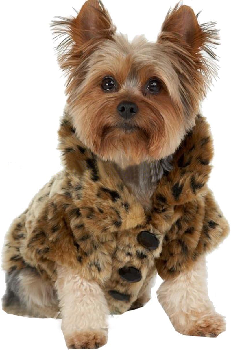 WISHLAND Fur Coat Leopard Print Big pet Dog Winter Halloween Clothes for Warm Fleece Jacket with Bling Crown