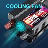 LVYUAN Power Inverter 1200/2400W DC 12V to 240V AC with 3 UK Sockets 4 USB Dual view 5