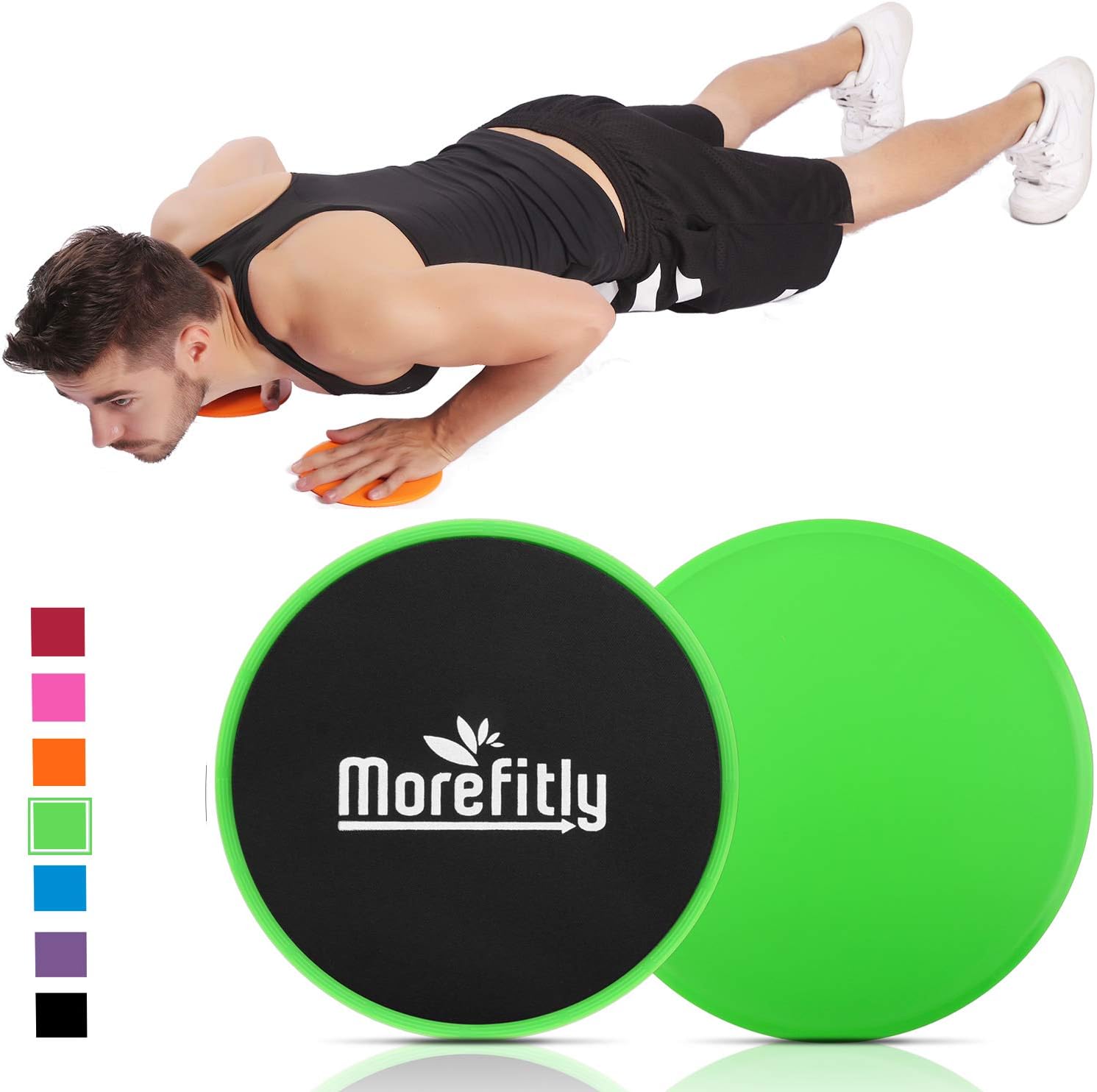MOREFITLY Gliding Discs Core Sliders 2018 Design Full Body Workout Sliders Workout on Any Surface for Arms, Legs, Abdominal(Abs) and Back. Exercise Equipment for Yoga, Fitness, Exercise