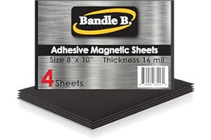 Bandle B. Magnetic Sheets, 8" x 10", Pack of 4. Flexible Magnetic Sheets with Adhesive Backing. Easy Picture Magnets. Thickness 16 mil.