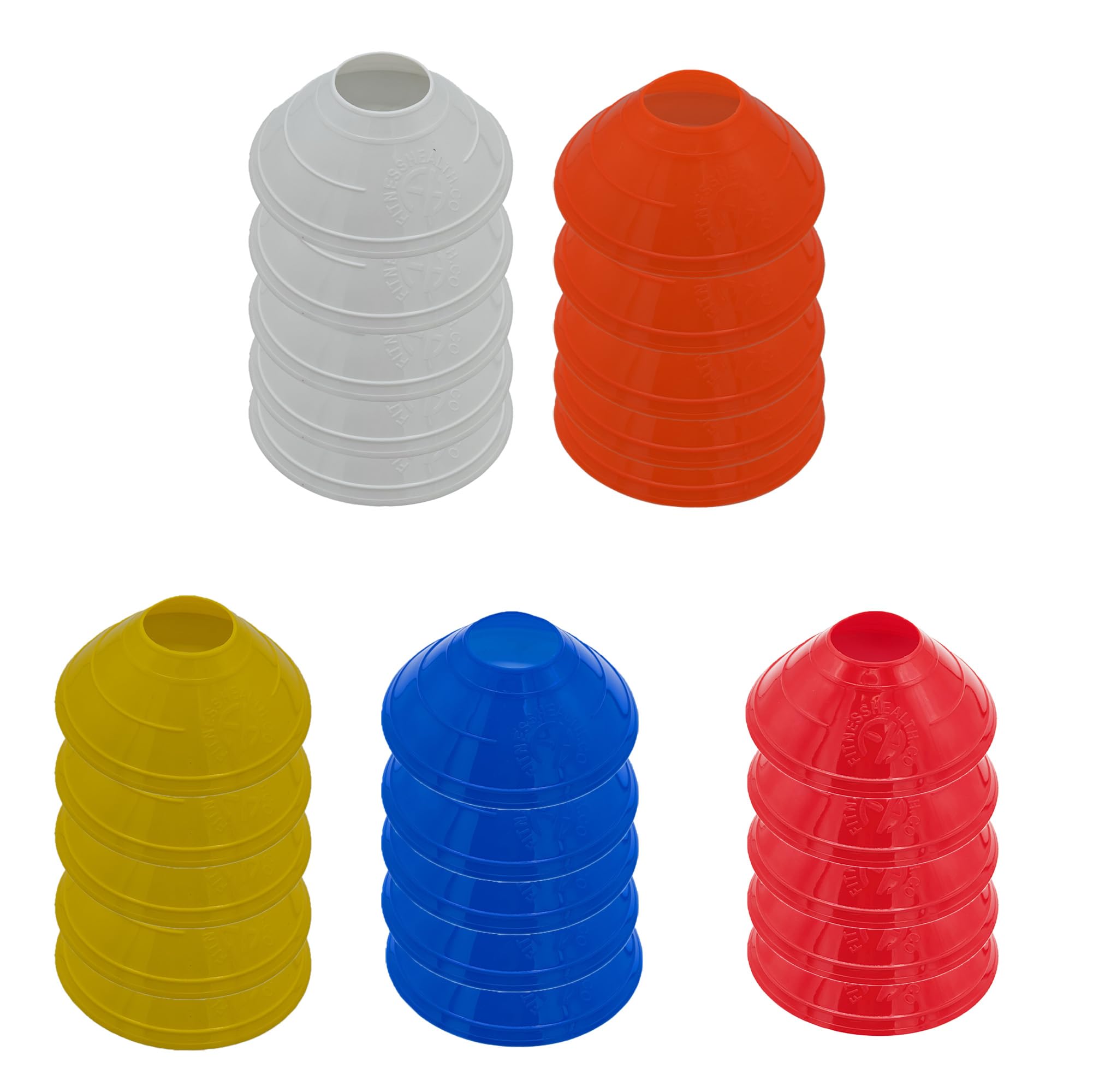 RAPID Football Training Cones Set - Saucer Disc Markers for Fitness, Rugby, Hockey & Agility Training - 25 Cone Pack - Multi-Colour Sport Cones - 5 Red, 5 Blue, 5 White, 5 Orange & 5 Yellow Colour