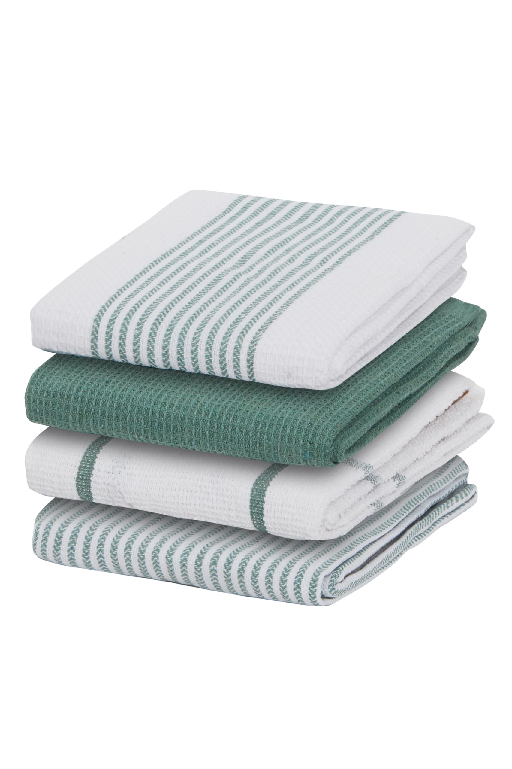 Olivia Rocco 4 Pack Tea Towel Kitchen Tea Towels Cotton Absorbent Long Lasting Catering Bar Dish Towel Cloth, Green