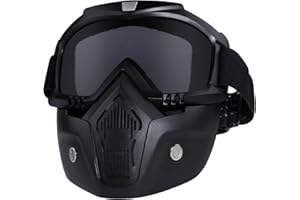 GGBUY Motorcycle Helmet Riding Goggles Glasses with Removable Face Mask,Detachable Fog-Proof Warm Goggles Mouth Filter Adjustable Non-Slip Strap Vintage Bullet Fight Motocross (Black)