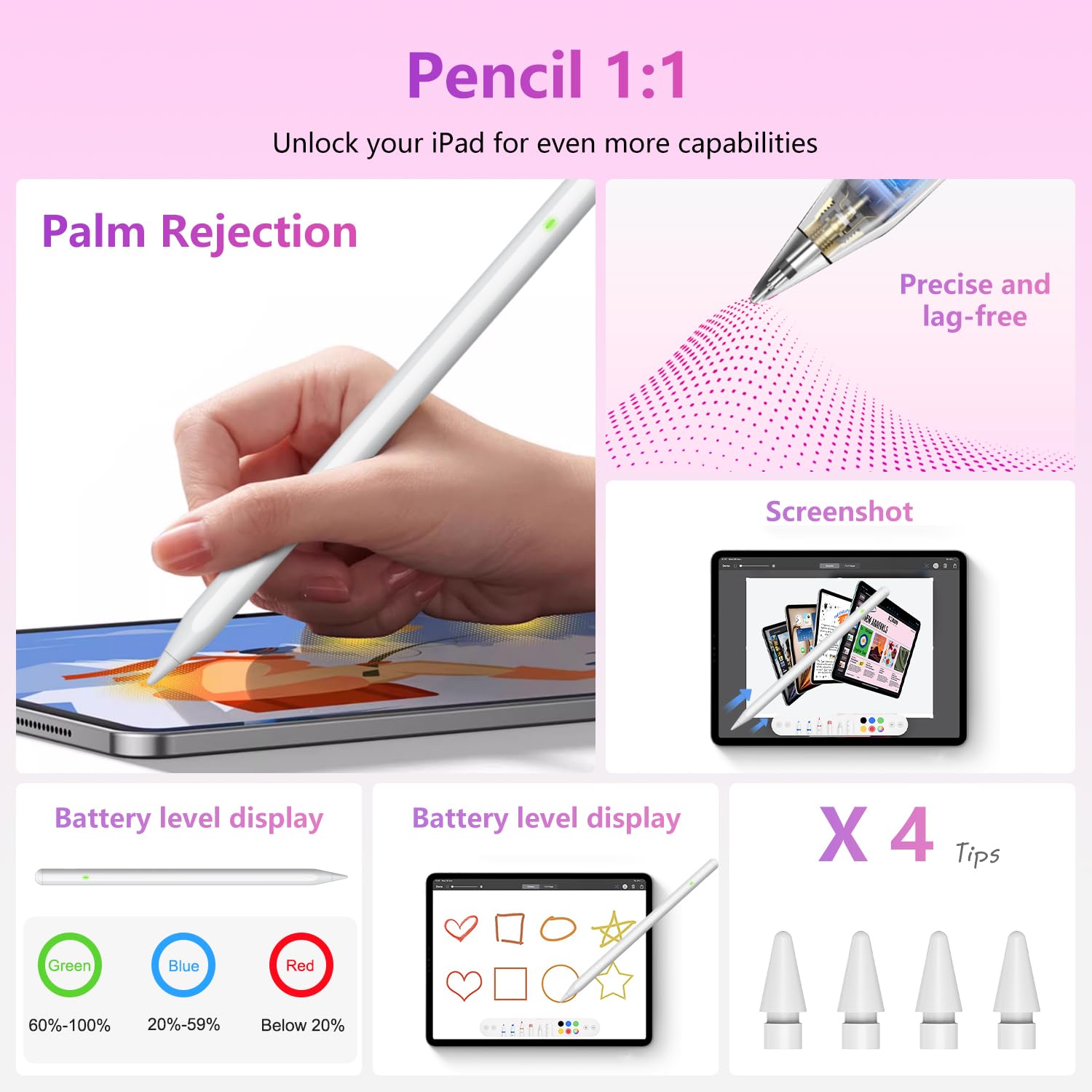 Pencil for Apple iPad 9th&10th Generation, Palm Rejection&Tilt Sensitivity with Apple Pencil 1st Generation, iPad Pencil for iPad 6/7/8/9/10, iPad Pro 12.9