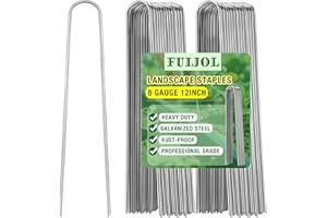8 Gauge Landscape Staples, FUIJOL 12 Inch Heavy Duty U-Shaped Landscape Stakes, 15 Pack Galvanized Garden Staples for Weed Barrier Stakes, Ground Cover, Irrigation Tubing, Fence (15)