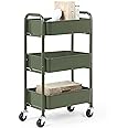 SunnyPoint 3-Tier Delicate Compact Rolling Metal Storage Organizer - Mobile Utility Cart Kitchen/Under Desk Cart with Caster Wheels - Army (15.35" X 10.24" X 26.8"H)