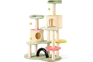 BUPPLEE Flower Cat Tree Tower, 59 Inches Cute Cat Tree for Indoor Cats w/Sisal Covered Cat Scratching Posts Stand Cozy Condo, Sturdy Padded Top Perch and Bell Ball Colorful Cat Tree House for Indoor Cats
