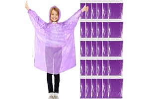 Berlune 30 Pcs Kid Rain Ponchos Bulk Disposable Ponchos for Kid Emergency Raincoat with Drawstring Hood and Elastic Sleeves