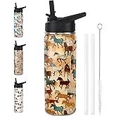 Horse Water Bottles with Straw, 18 Oz Insulated Stainless Steel Tumbler Cup Mug Horse Gifts for Women Girls Horse Lovers