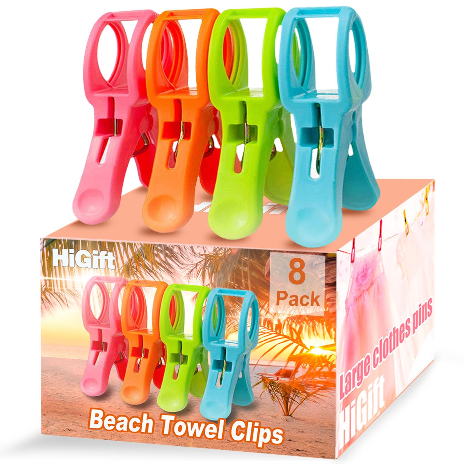 Photo 1 of 8 Pack Beach Towel Clips for Beach Chairs, 4-1/2 Inch Large Pool Chair Clips for Towels-Cruise Essentials, Clothes Pins to Keep Towel from Blowing Away, Beach Accessories for Vacation Must Haves