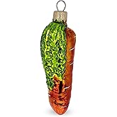Orange Carrot with Glitter Leaves Glass Christmas Ornament