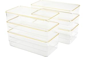 Martha Stewart Kerry Plastic Stackable Office Desk Drawer Organizers, 6" x 3", 6 Pack, with Gold Trim
