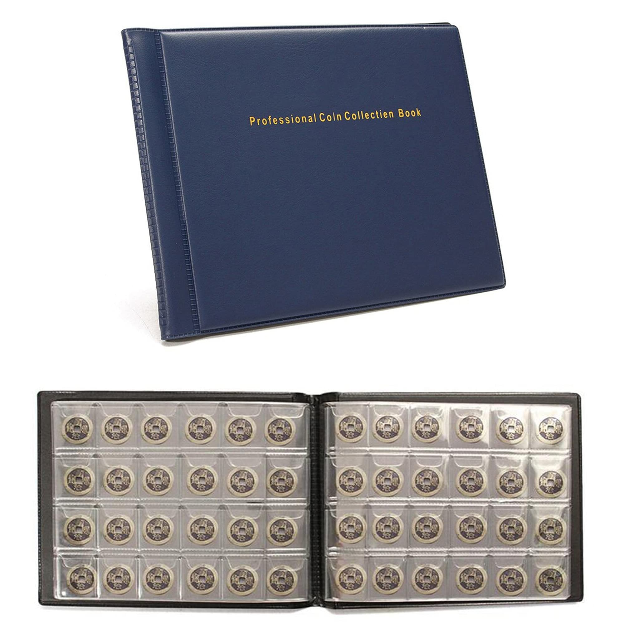 PLASTIFIC 240 Coin Album Penny Money Storage Book Case Folder Holder Collection Collecting (Blue)