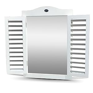 WHW Whole House Worlds Stockbridge Farmhouse Shutter Mirror, Brass Hardware, Distressed Rustic White Finish, 19 5/8 T x 13 3/4 Inches