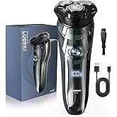 Electric Shaver for Men, 100% Washable Rotary Shaver, Men's Electric Razor | Rechargeable Waterproof, Wet &amp; Dry Shaving with Pop-up Trimmer, 1 Hour Fast Charging, 4D Floating Head, LCD Power Indicator
