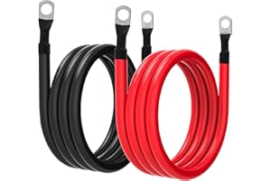 TUELETFU 4 AWG Battery Cable 4AWG Gauge Pure Copper Battery Inverter Cables with 3/8 in Lugs Both Ends Power Inverter Wire Set for Automotive Solar Marine Boat RV Car Motorcycle Red and Black (6ft)